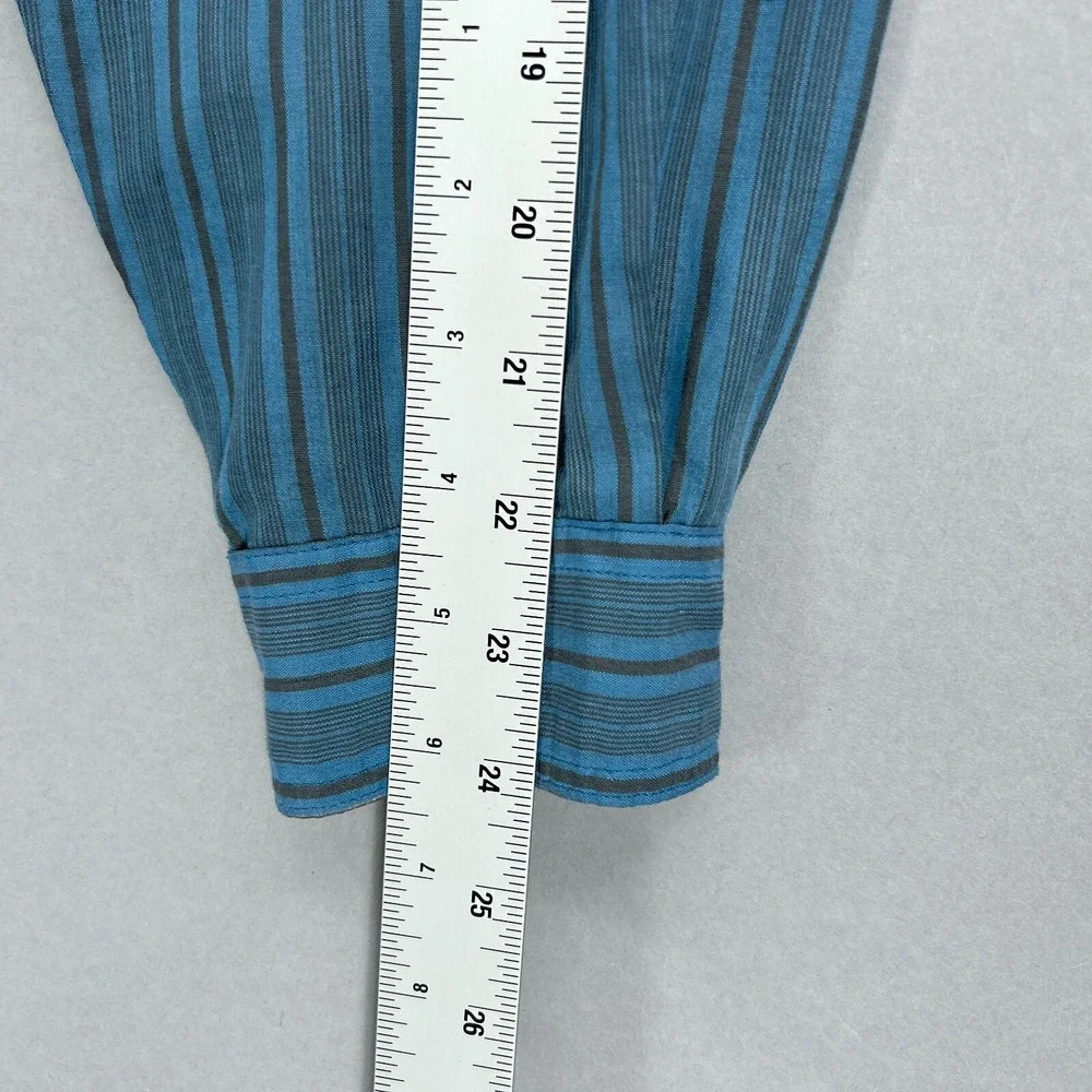 Vintage Levis Shirt Men Large Work Button Up Blue Stripe Silver Label Big E 80s‎